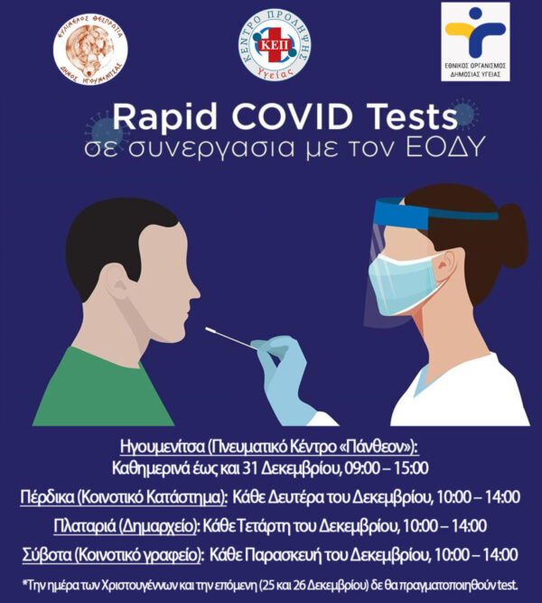 Το πρόγραμμα των δωρεάν rapid test για τον μήνα Δεκέμβριο